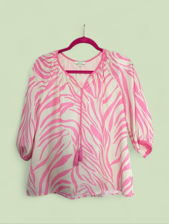 Tops - Jade Melody Tam Top Womens XS Pink Cream Lined Blouse 3/4 Sleeves
